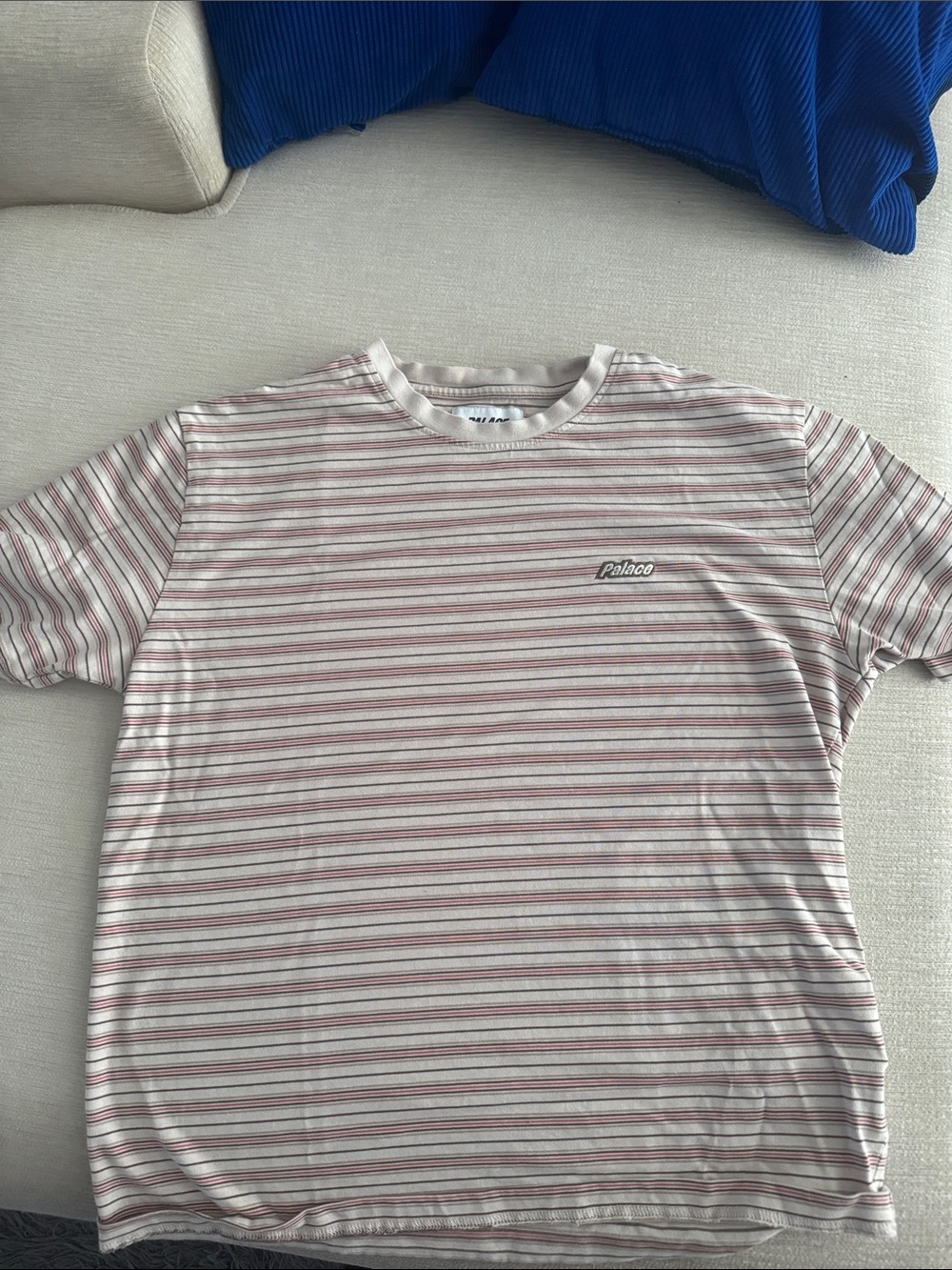 PALACE Cream Tee with Red Stripes and Small Logo